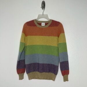 Madeleine Thompson Rainbow & Gold 100% Cashmere Multi Color Sweater Sz Small